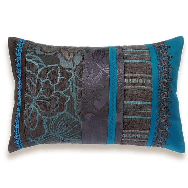 Teal Blue Dark Chocolate Brown Lumbar Pillow Case 12 x 18 in IRMA DESIGN Limited Edition
