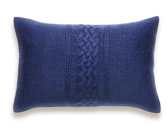 Decorative Cable Knit Pillow Cover In Dark Blue 12x18 inch Lumbar Cushion