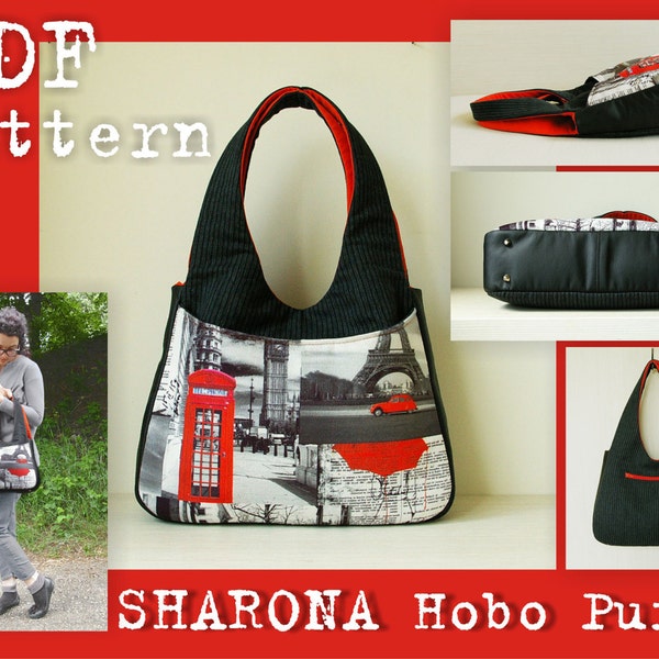 PDF Sewing Pattern to make Sharona Hobo Purse Bag INSTANT DOWNLOAD Fabric Leather Handbag minimalist bag Buy one tutorial and get one free