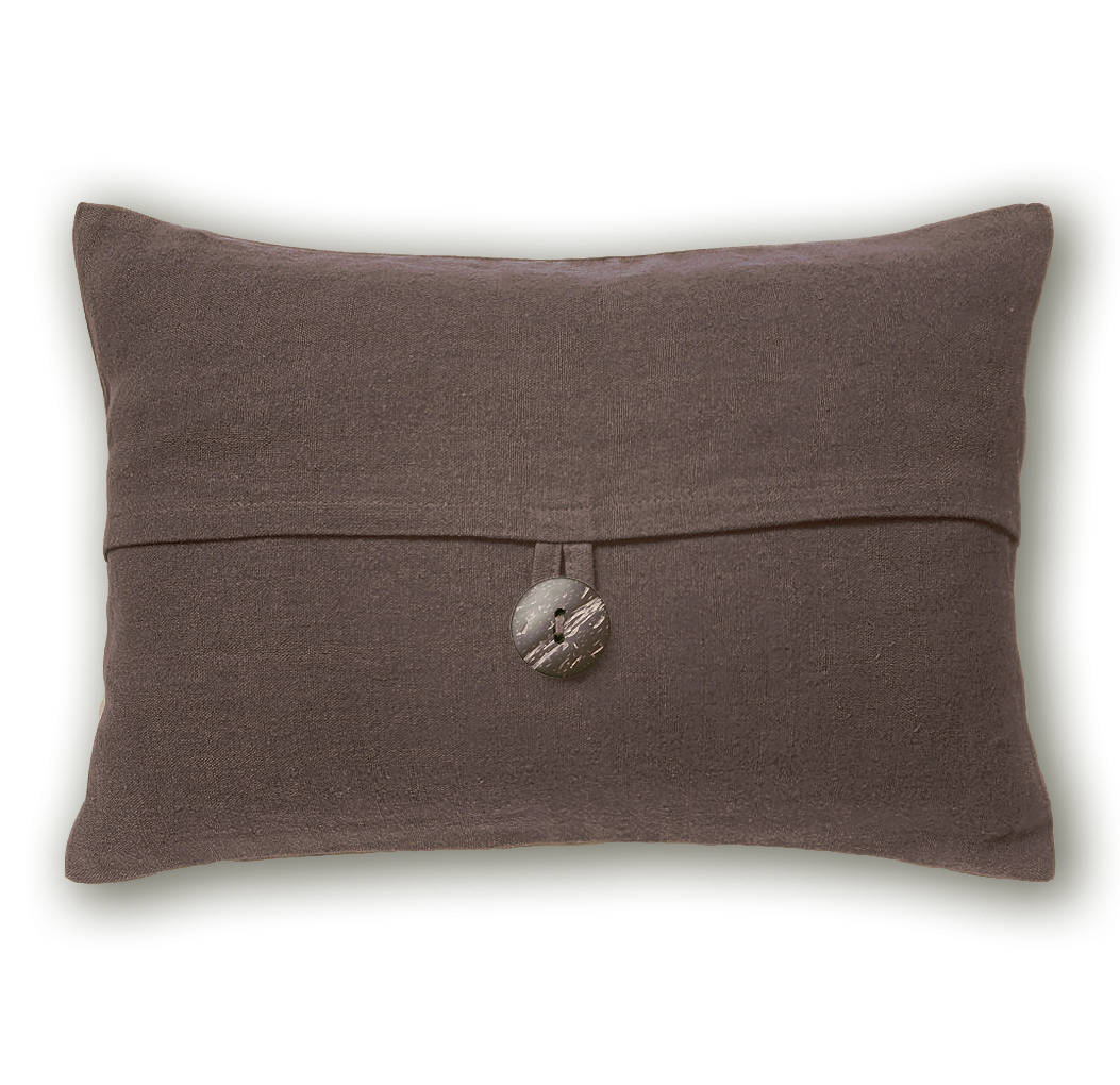 Brown Linen Lumbar Pillow Cover Coconut Wood Button 12x18 inch Etsy