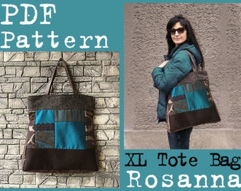 PDF Sewing Pattern to make Large Quilt Tote Bag Rosanna XL size Instant DOWNLOAD patchwork handbag vegan Buy one tutorial and get one free