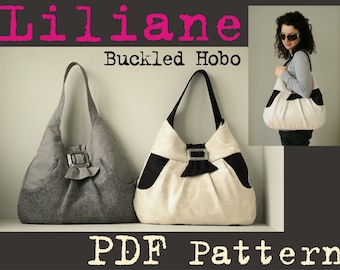 PDF Sewing Pattern to make Liliane Buckled Hobo Bag INSTANT DOWNLOAD large retro purse shoulder fabric knit pocket women slouch urban bag