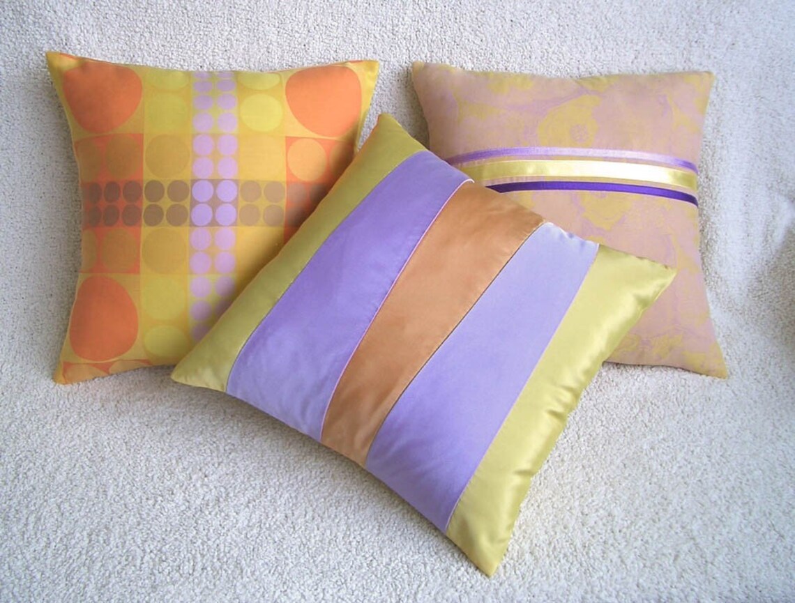 Yellow Lavender Orange Decorative Pillow Cover 16 in Taffeta Etsy