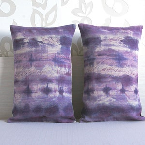 Purple Violet Mauve Beige Decorative Lumbar Pillow Cover 12x18 inch Natural Linen One Of A Kind image 5