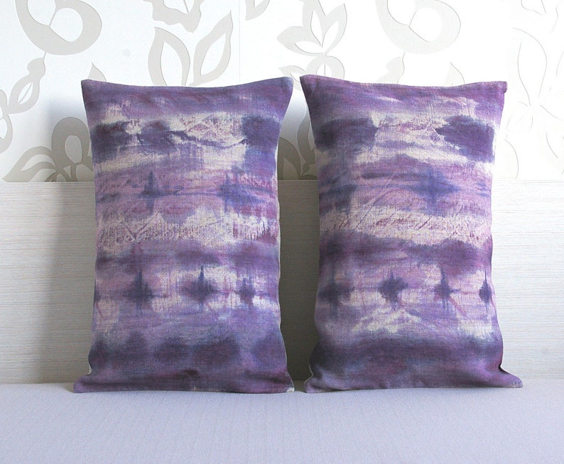 Purple Violet Mauve Beige Decorative Lumbar Pillow Cover 12x18 inch Natural Linen One Of A Kind image 5