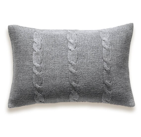 Decorative Cable Knit Pillow Cover In Grey 12 X 18 Inch Etsy