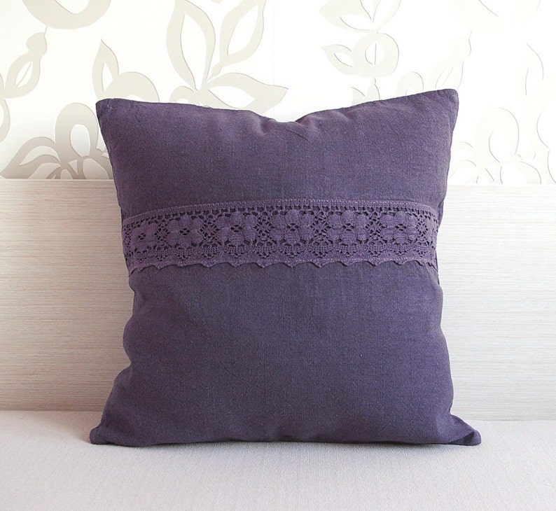 Eggplant Purple Linen Decorative Throw Pillow Cushion Cover Etsy