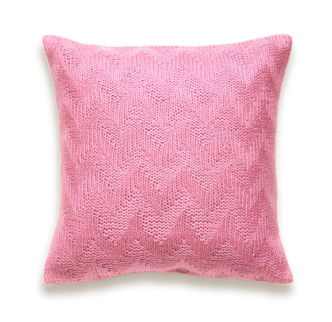 Chevron Knit Pillow Cover in Pink 16 X 16 Inch Garter Stitch Etsy