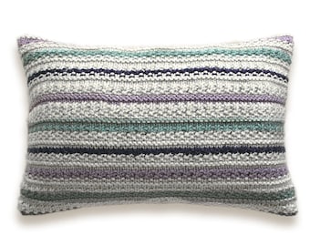 Knit Melange Pillow Cover In Grey Lavender Navy Duck Egg Aqua Blue 12 x 18 inch Stripe Textured Wool