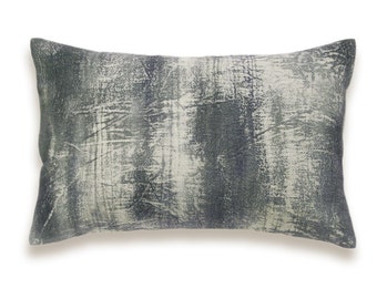 Charcoal Black Slate Gray Beige Lumbar Pillow Cover 12x18 inch Natural Linen One Of A Kind