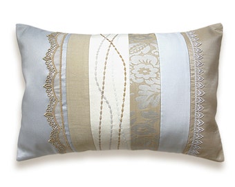 Cream Silver Gray Beige Pastel Lumbar Pillow Case 12 x 18 in IRMA DESIGN Limited Edition Off White