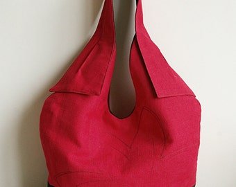 Dark Chocolate Red Linen Cotton Tote Bag / Shoulder Bag / Weekender / Carry All Bag BRIGITTE STYLE One-of-a-kind