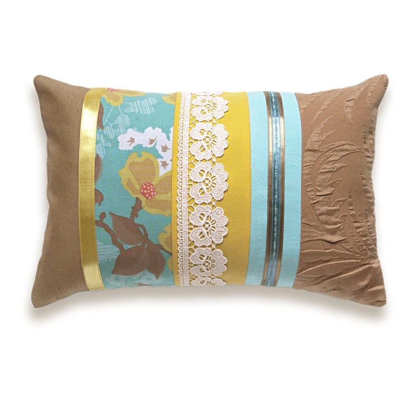 Aqua Yellow Caramel Lumbar Pillow Case 12 x 18 in IRMA DESIGN Etsy