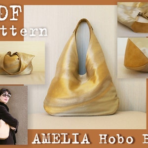 PDF Sewing Pattern to make Amelia Hobo Bag INSTANT DOWNLOAD large slouch Shoulder fabric leather handbag minimalist bag women&#39;s urban bag