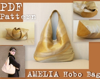 PDF Sewing Pattern to make Amelia Hobo Bag INSTANT DOWNLOAD large slouch Shoulder fabric leather handbag minimalist bag women's urban bag