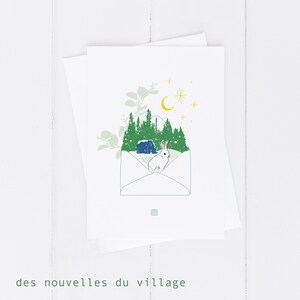 Des nouvelles du village ! / par Carol-Anne Pedneault/ carte de souhaits 5x7