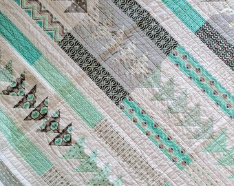 Handmade Modern Lap Quilt: Mint, Gray, & White Geometric Throw