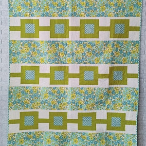 Modern Lap Quilt, Handmade Quilt, Modern Throw, Patchwork Quilt, Bedding, Home Decor, Floral Quilt, Flower Box Quilt
