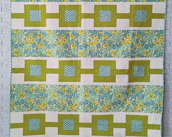 Handmade Floral Patchwork Quilt: Modern Geometric Throw (54x65)