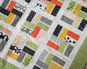 Handmade Patchwork Lap Quilt: Modern Geometric Throw, 100% Cotton