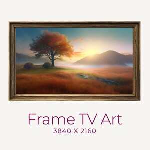 Spring Frame TV Art  Mountain Sunset Wildflower Painting, LG TV Art, Glowing Sunset Mountain Landscape, Impressionist Sunset, Samsung Tv Art