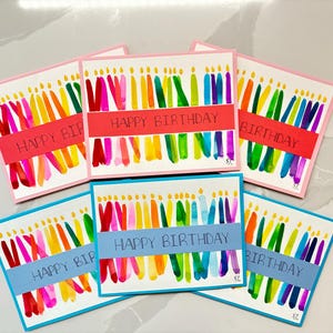 Biglietti di auguri con candele acquerellate "Happy Birthday" fatti a mano - Set di 6 dipinti individualmente - Set di 6 pezzi unici - Design originale