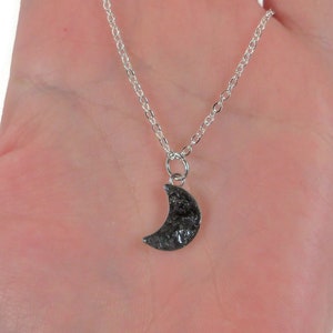 Black Tourmaline Moon Silver Plated 18" Crushed Stone Necklace