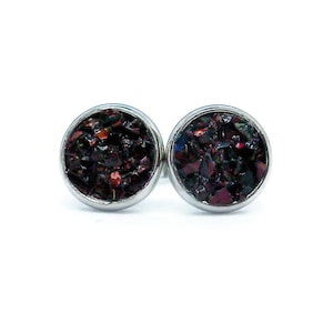 Red Blood Lust Synthetic Crushed Opal 8mm Hypoallergenic Stainless Steel Stud Earrings