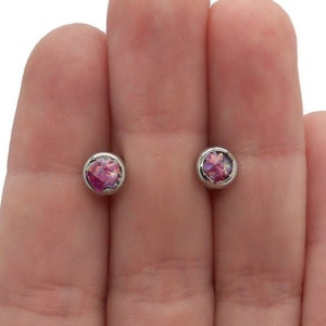 Pink Aurora Synthetic Crushed Opal 4mm Stainless Steel Stud Earrings