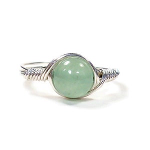 Green Aventurine .999 Fine Silver Wire Wrapped Stone Ring