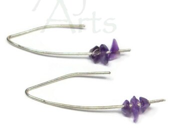 Minimalist Amethyst "Mystify" Threader Earrings- Purple Sterling Silver