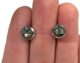 Pyrite Crushed Stone Hypoallergenic Stainless Steel 6mm Stud Earrings