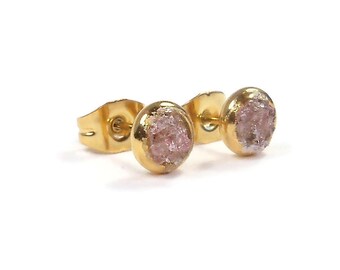 Tanzurine Quartz Crushed Stone Gold Plated Stud Earrings 3 Sizes!