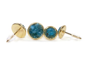 Blue Apatite Crushed Stone Gold Plated Stainless Steel Stud Earrings