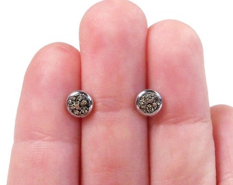 Crushed Pyrite Stone Hypoallergenic Stainless Steel Stud Earrings 3 Sizes!