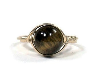 LG Yellow Tigers Eye 14k Gold Filled Wire Wrapped Ring