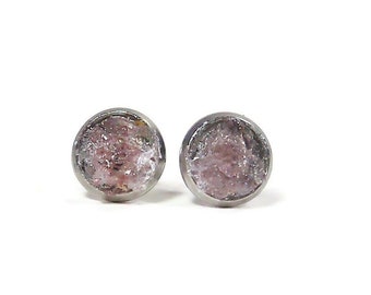 Pink Tanzurine Quartz Crushed Stone 6mm Hypoallergenic Stainless Steel Stud Earrings