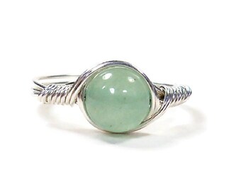 Green Aventurine .999 Fine Silver Wire Wrapped Stone Ring