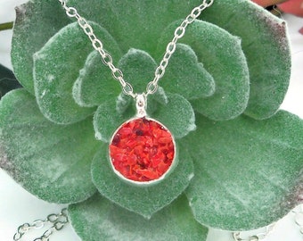 Red Magma Synthetic Opal Silver Plated 18" Crushed Stone Necklace