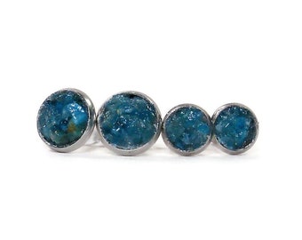 Blue Apatite Crushed Stone Hypoallergenic Stainless Steel Stud Earrings