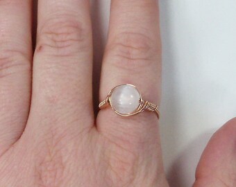 LG Selenite 14k Rose Gold Fill Wire Wrapped Stone Ring