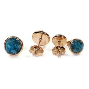 Crushed Blue Apatite Stone Rose Gold Plated Stainless Steel Stud Earrings 3 Sizes!