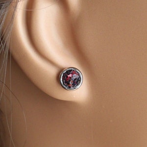 Red Blood Lust Synthetic Crushed Opal 6mm Hypoallergenic Stainless Steel Stud Earrings