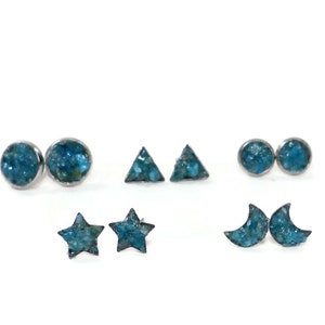 Stud Earring Gift Set of 5 Pairs Crushed Blue Apatite Stone Stainless Steel Hypoallergenic
