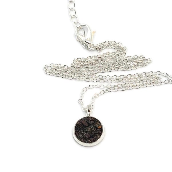 Lake Superior Stamp Basalt Sand Silver Plated 18" Crushed Stone Dainty Necklace