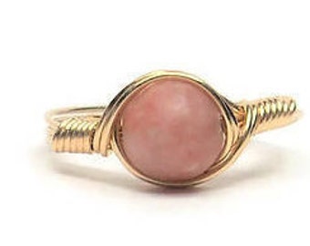 Pink Lepidolite 14k Yellow Gold Fill Wire Wrapped Ring