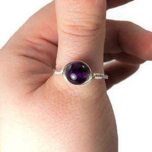 LG Amethyst Gemstone .999 Fine Silver Wire Wrapped Ring image 1