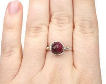 LG Ruby Gemstone Natural Faceted .999 Fine Silver Wire Wrapped Corundum July Birthstone Ring