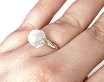 LG Selenite .999 Fine Silver Wire Wrapped Stone Ring