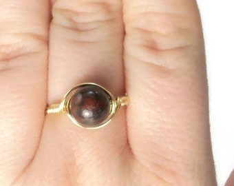LG Red Poppy Jasper 14k Gold Filled Wire Wrapped Stone Ring